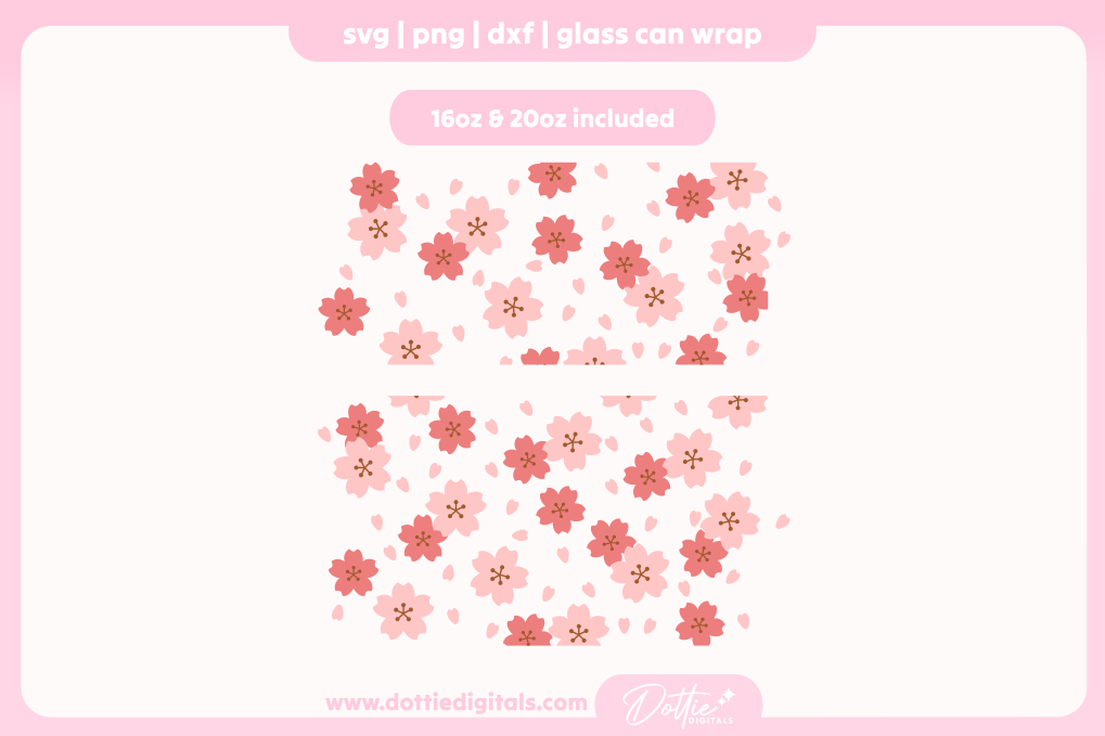 Cherry Blossom 16oz & 20oz Libbey Glass Can Bundle SVG PNG