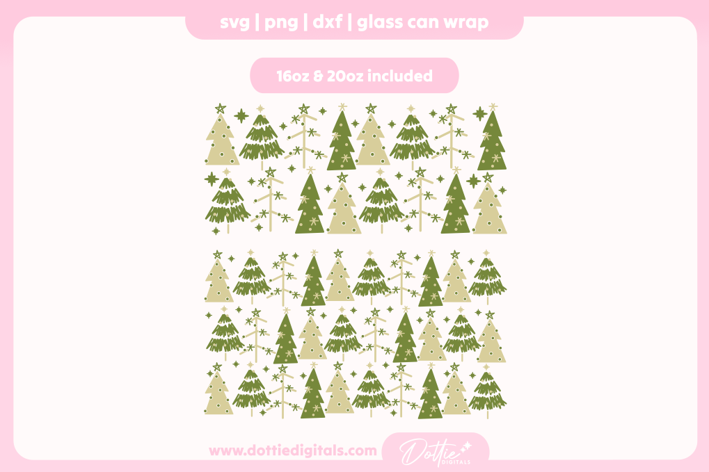 Boho Christmas Trees 16oz & 20oz Libbey Glass Can Bundle SVG PNG