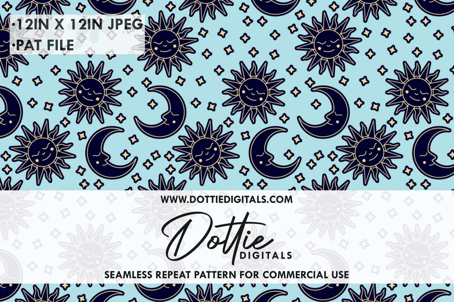 Blue Sun And Moon Repeat Seamless Pattern