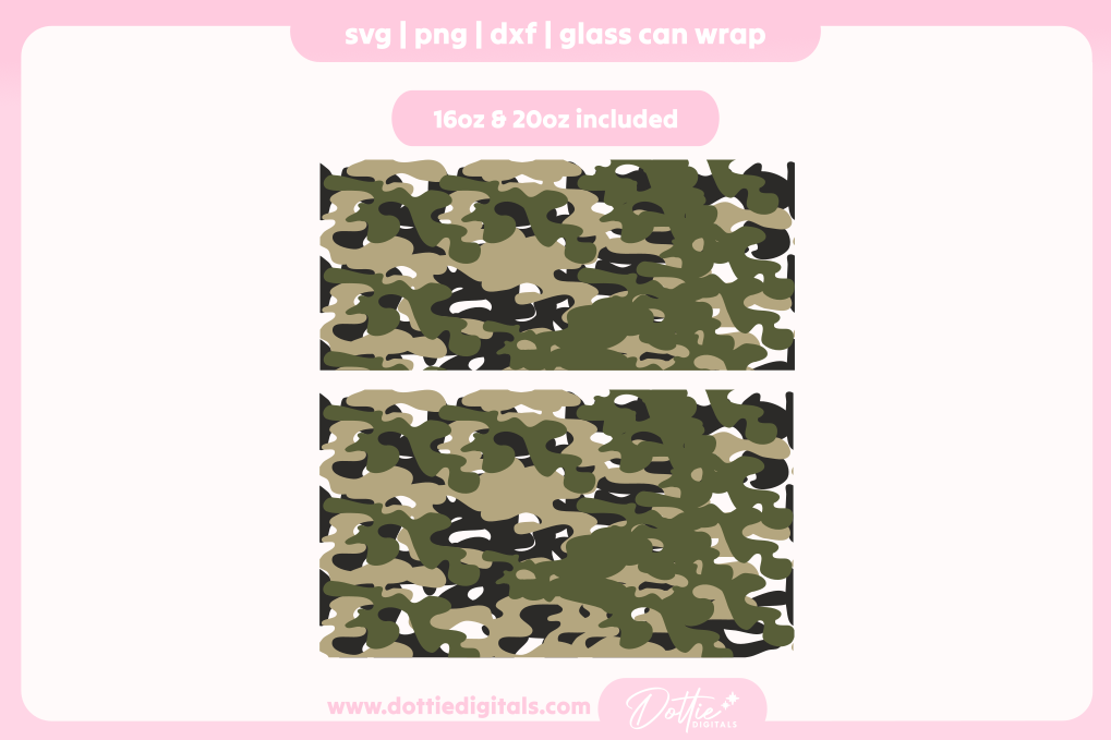 Camo Print 16oz & 20oz Libbey Glass Can Bundle SVG PNG