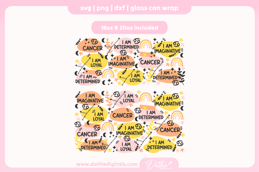 Cancer Star Sign Affirmations 16oz & 20oz Libbey Glass Can Bundle SVG PNG