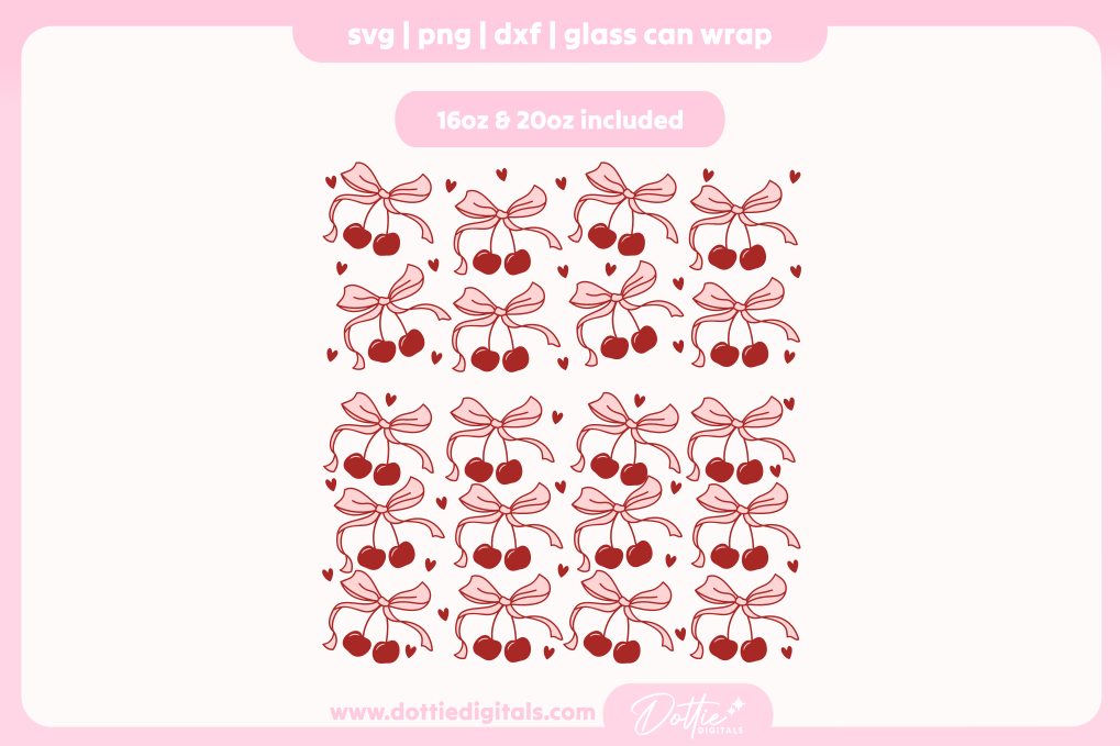 Valentine's Day Cherry Bows 16oz & 20oz Libbey Glass Can Bundle SVG PNG