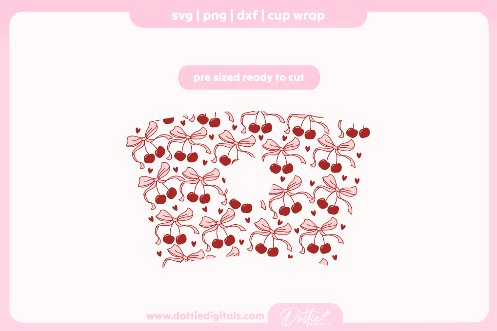 Valentine's Day Cherry Bows 24oz Starbucks Cold Cup SVG PNG