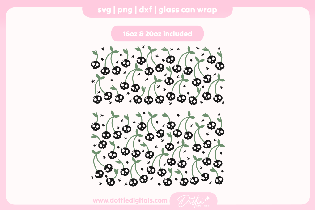 Spooky Cherry Skulls Halloween 16oz & 20oz Libbey Glass Can Bundle SVG PNG