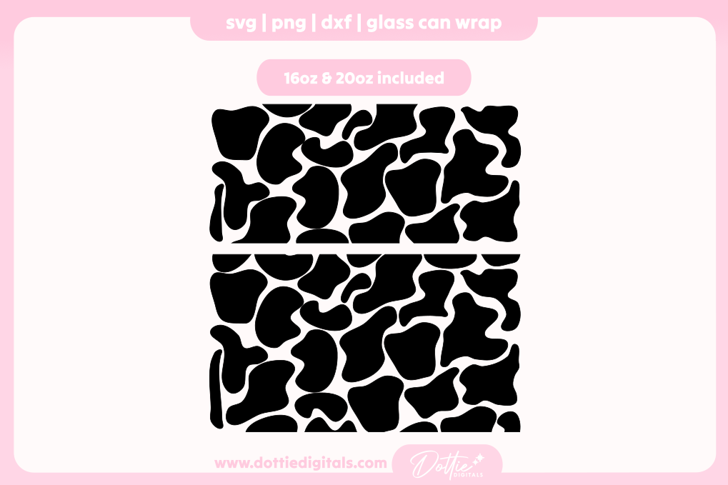 Cow Print 16oz & 20oz Libbey Glass Can Bundle SVG PNG