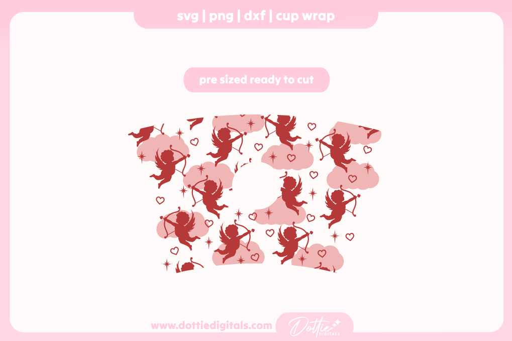 Cupid Valentines Day Cherub Angel Child Romantic Hearts 24oz Starbucks Cold Cup SVG PNG