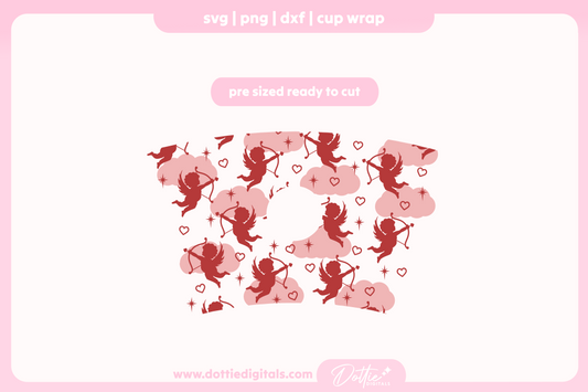 Cupid Valentines Day Cherub Angel Child Romantic Hearts 24oz Starbucks Cold Cup SVG PNG