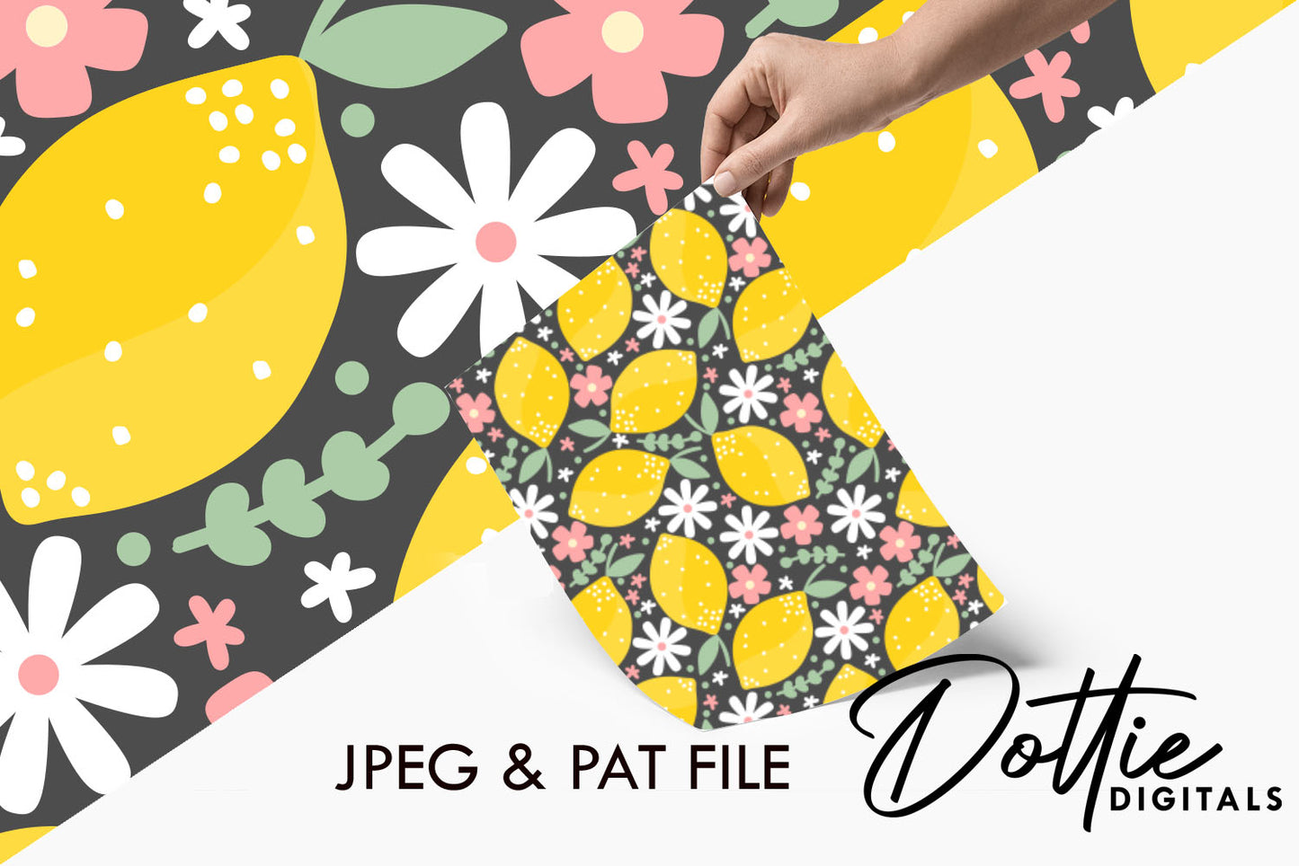 Cute Ditsy Flowers And Lemons Repeat Seamless Pattern