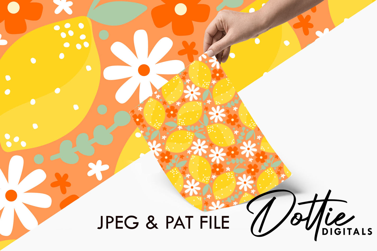 Bright Ditsy Flowers And Lemons Repeat Seamless Pattern