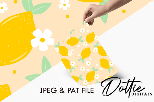 Summer Lemons and Daisies on Peach Background Repeat Seamless Pattern