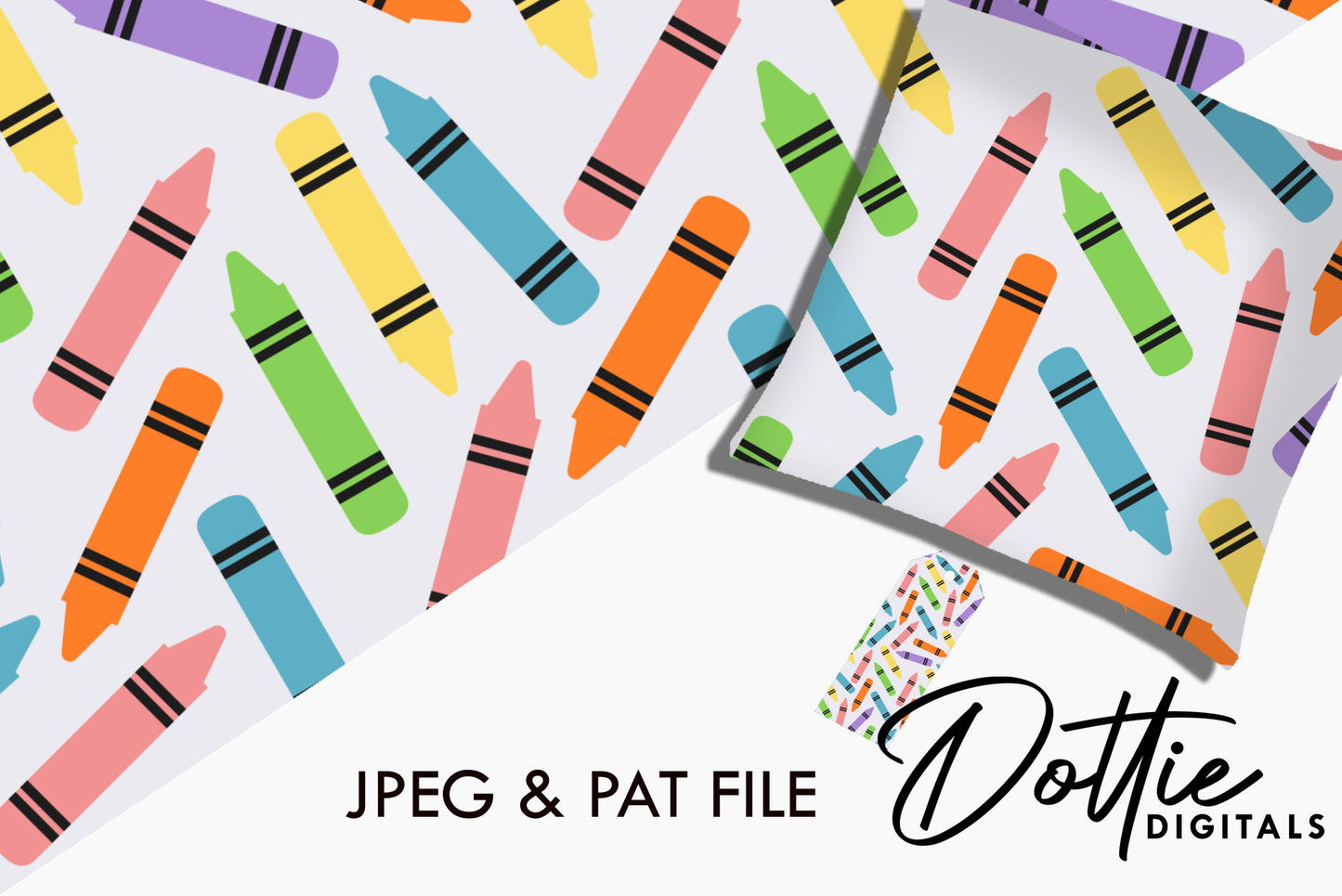 Colorful Wax Crayons on Grey Repeat Seamless Pattern