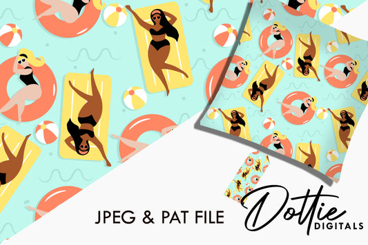Pool Party Girls in Rubber Rings and Lilos Repeat Seamless Pattern