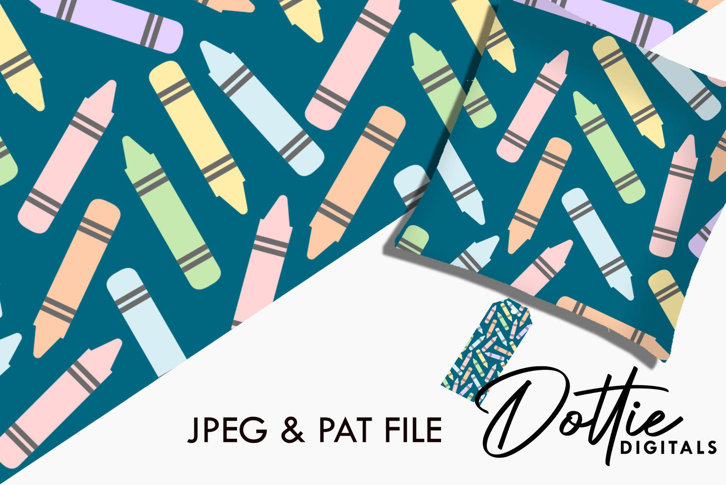 Colorful Wax Crayons on Blue Repeat Seamless Pattern