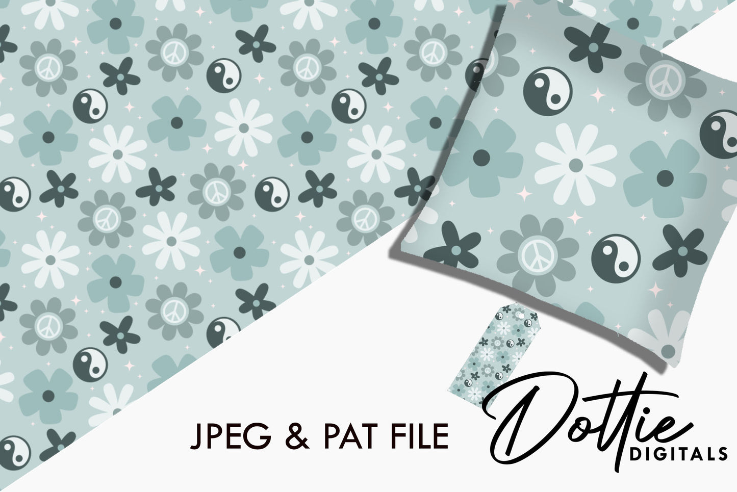 Retro Grey Yin Yang Floral Repeat Seamless Pattern