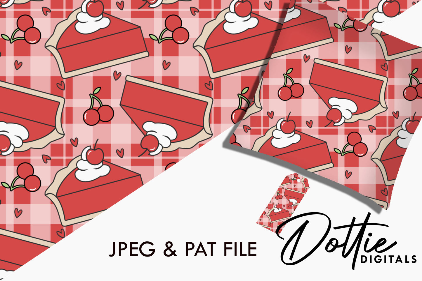Red Cherry Pie and Cream Repeat Seamless Pattern