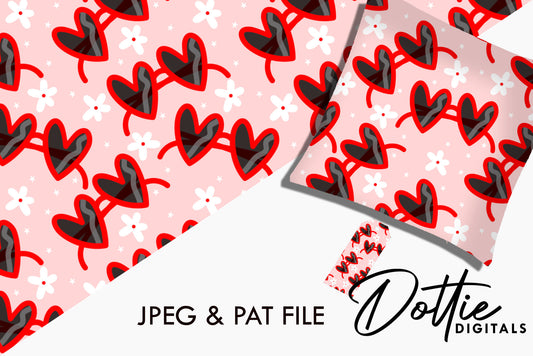 Red Heart Sunglasses Flowers Repeat Seamless Pattern