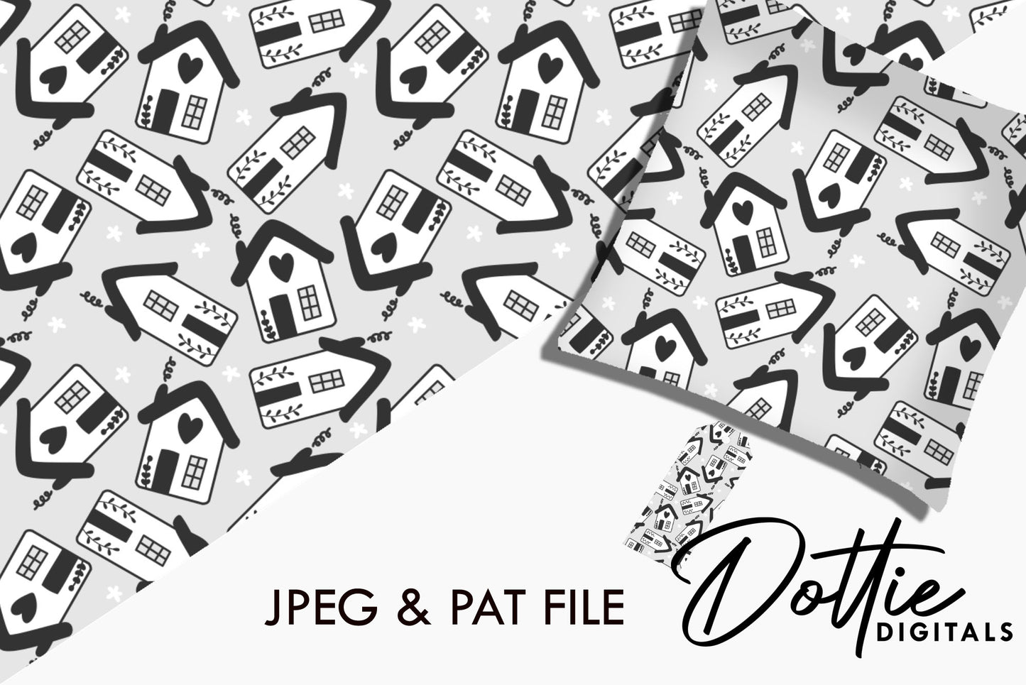 Black Grey Home Sweet Home Repeat Seamless Pattern
