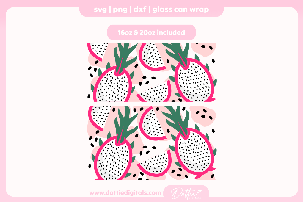 Dragon Fruit 16oz & 20oz Libbey Glass Can Bundle SVG PNG