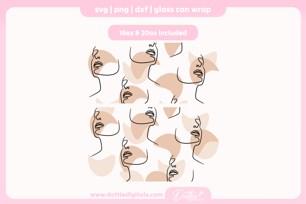 Abstract Face Line Drawing 16oz & 20oz Libbey Glass Can Bundle SVG PNG
