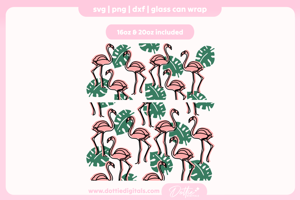 Flamingo Monstera 16oz & 20oz Libbey Glass Can Bundle SVG PNG