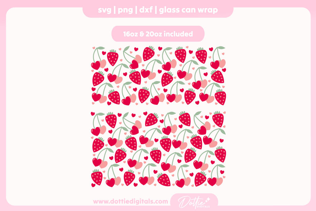 Valentine's Fruity Hearts 16oz & 20oz Libbey Glass Can Bundle SVG PNG