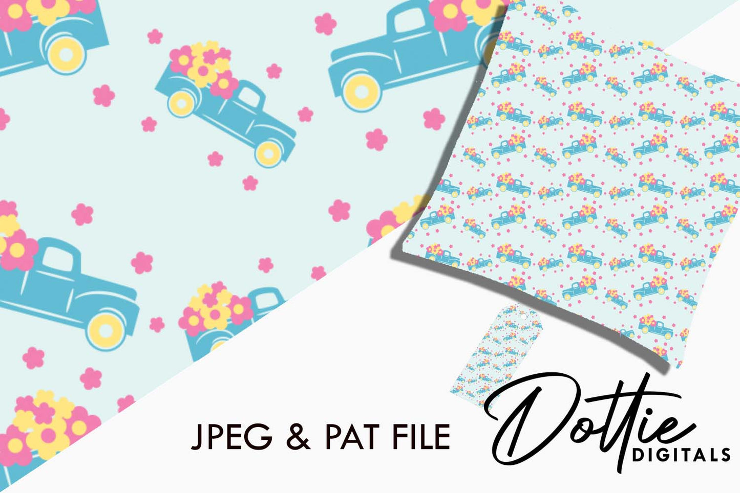 Flower Trucks Repeat Seamless Pattern
