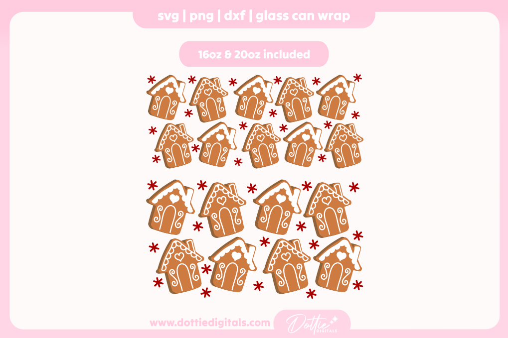Gingerbread House 16oz & 20oz Libbey Glass Can Bundle SVG PNG