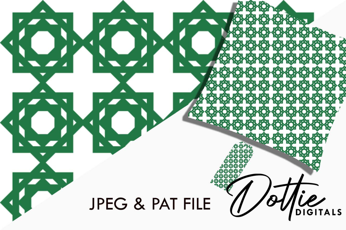 Green Geometric Morish Tiles Repeat Seamless Pattern