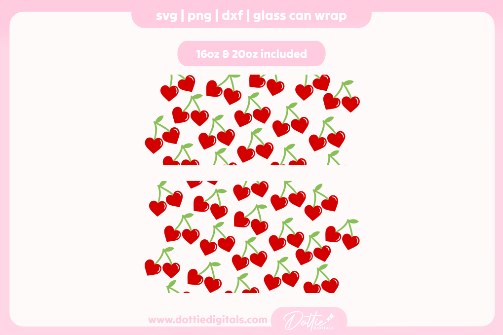 Heart Cherries 16oz & 20oz Libbey Glass Can Bundle SVG PNG