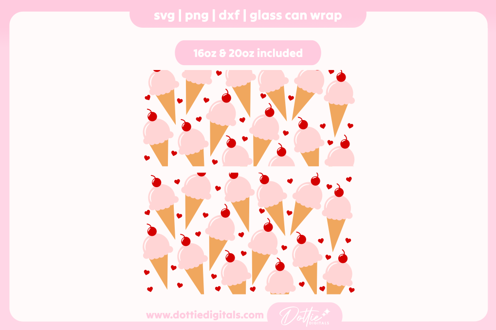 Ice Cream Cones 16oz & 20oz Libbey Glass Can Bundle SVG PNG