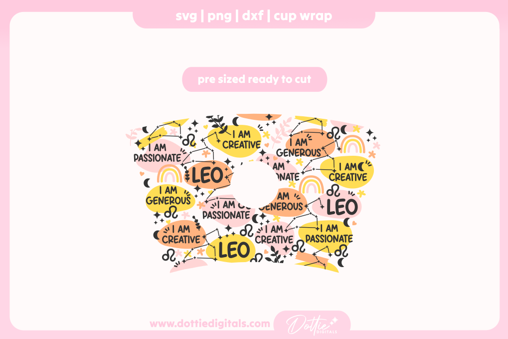Leo Star Sign Affirmations 24oz Starbucks Cold Cup SVG PNG