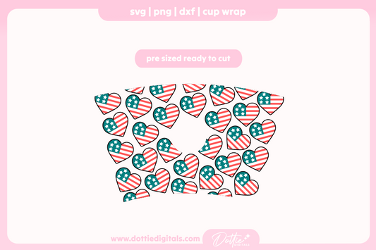American Flag Heart America 4th of July Independence Day 24oz Starbucks Cold Cup SVG PNG