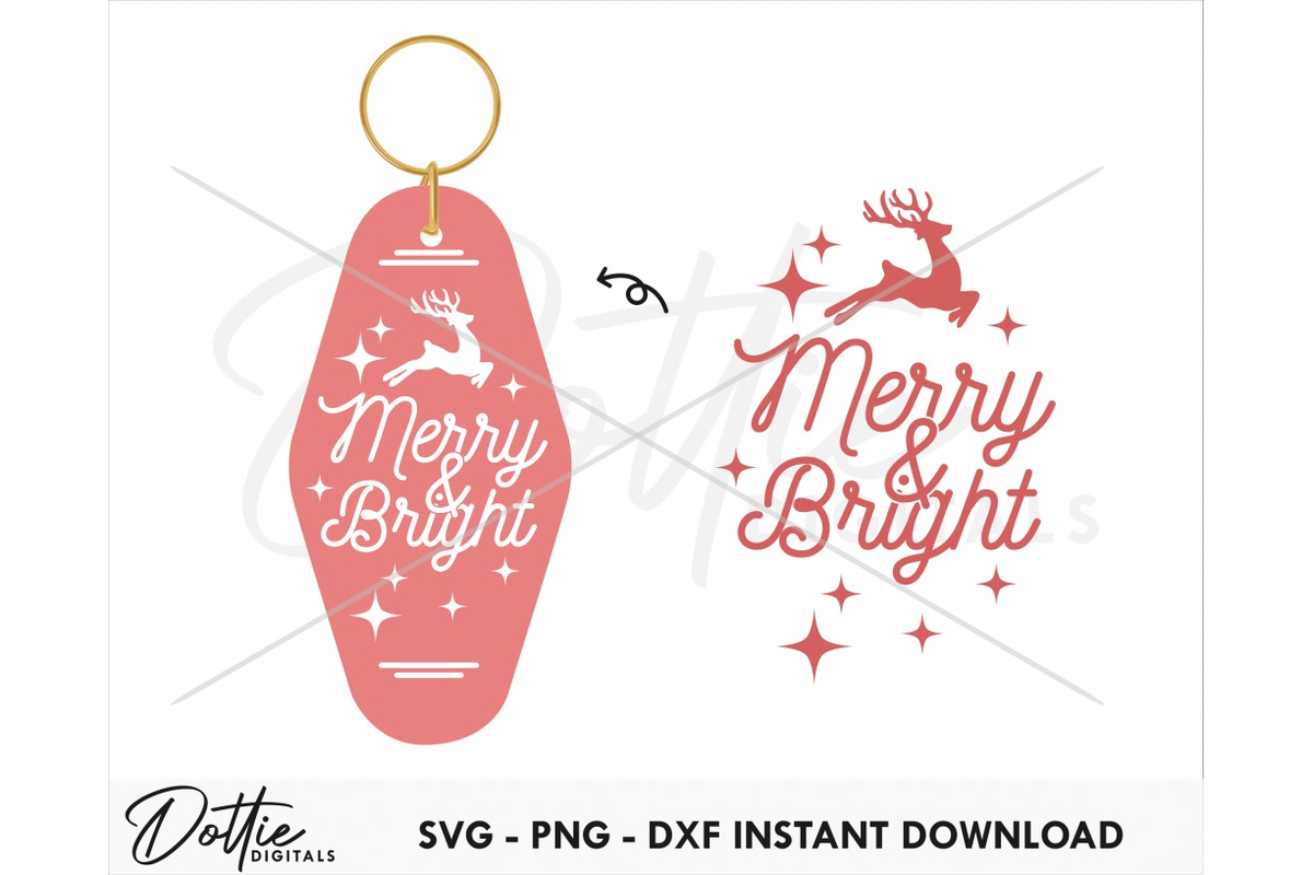 Merry & Bright Christmas Quote Motel Keychain SVG PNG