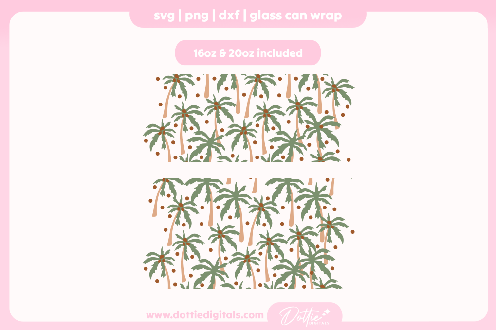 Palm Trees 16oz & 20oz Libbey Glass Can Bundle SVG PNG