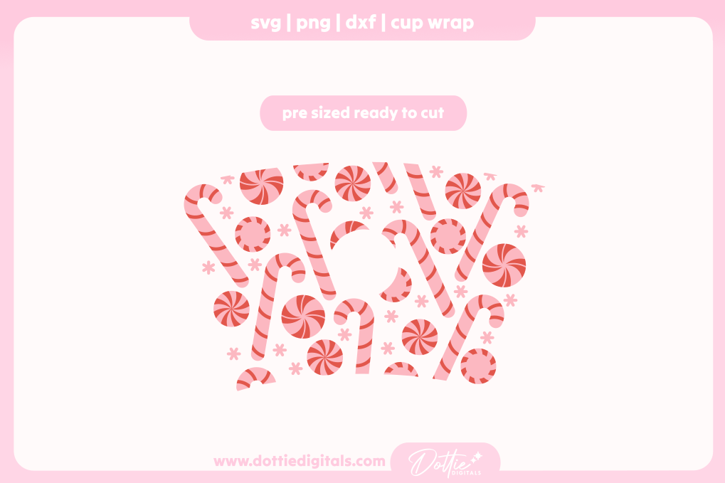 Xmas Pink Peppermints Candy Canes 24oz Starbucks Cold Cup SVG PNG