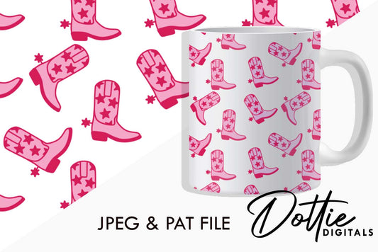 Pink Cowgirl Boots Repeat Seamless Pattern