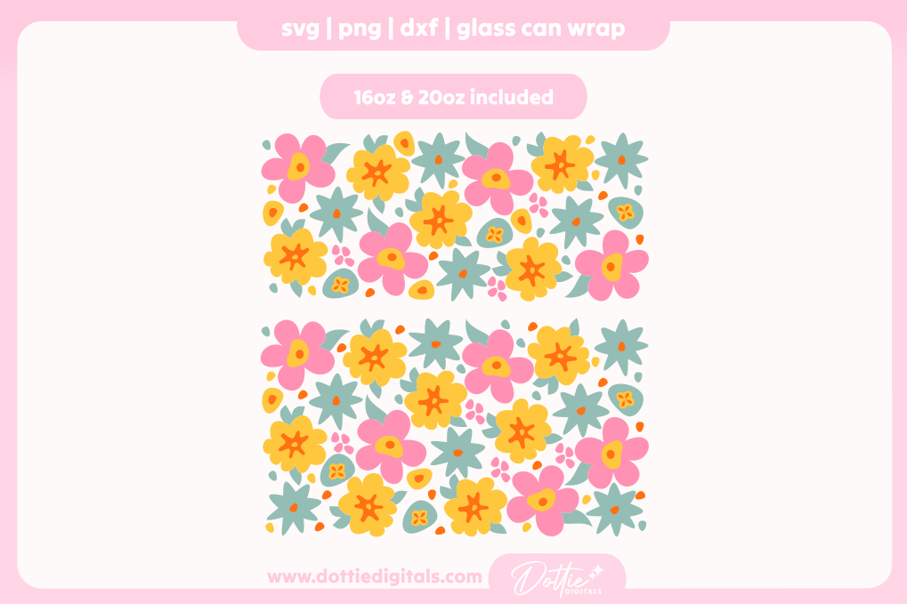 Retro Floral 16oz & 20oz Libbey Glass Can Bundle SVG PNG