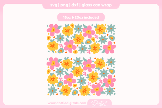 Retro Floral 16oz & 20oz Libbey Glass Can Bundle SVG PNG