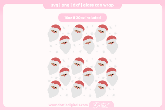 Christmas Santa Faces 16oz & 20oz Libbey Glass Can Bundle SVG PNG