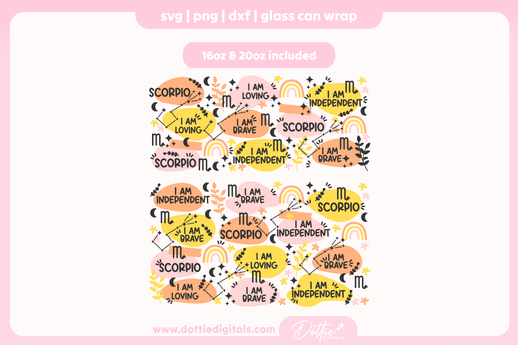 Scorpio Star Sign Affirmations 16oz & 20oz Libbey Glass Can Bundle SVG PNG