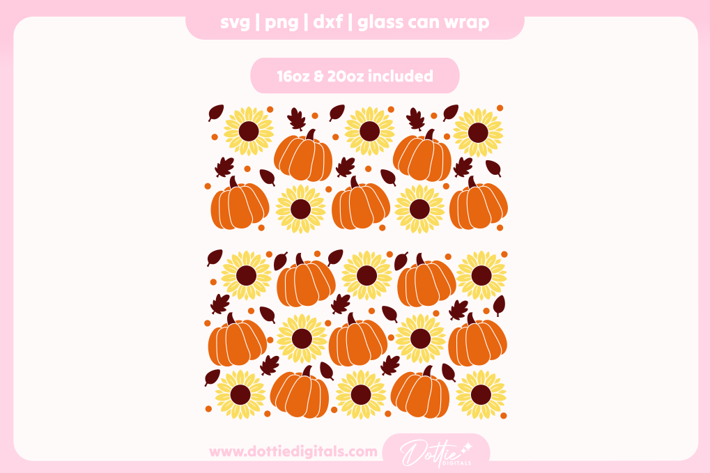Fall Pumpkins and Sunflowers 16oz & 20oz Libbey Glass Can Bundle SVG PNG