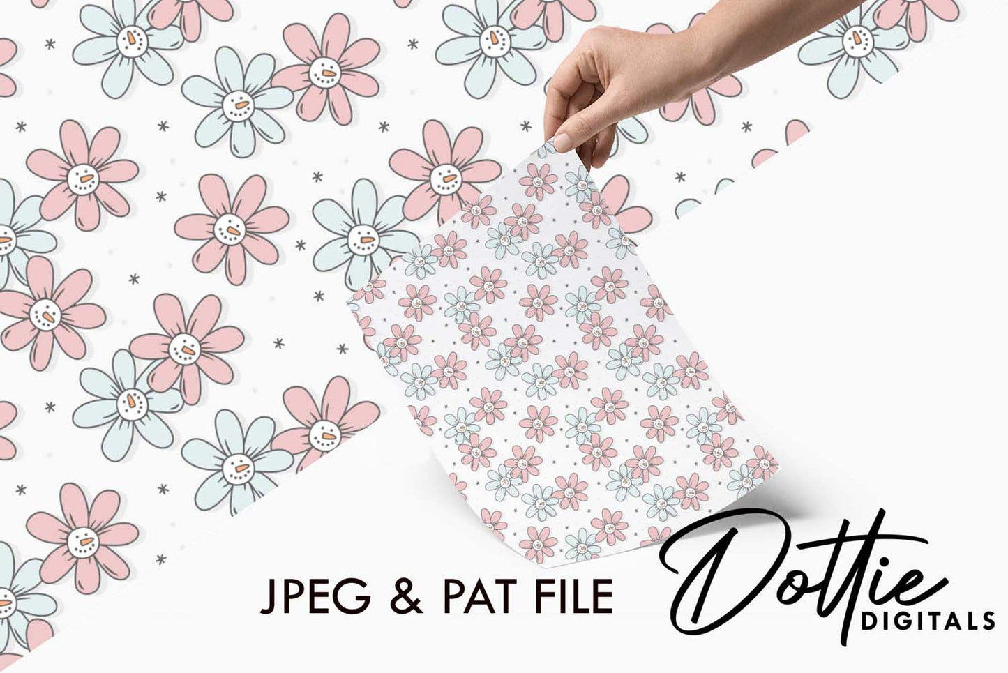 Snowman Faced Flowers Repeat Seamless Pattern