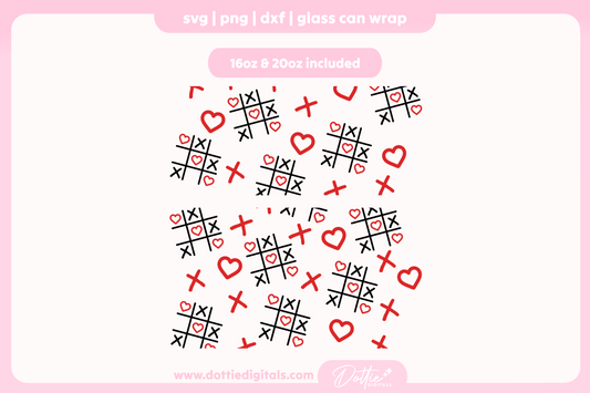 Love Tic Tac Toe 16oz & 20oz Libbey Glass Can Bundle SVG PNG