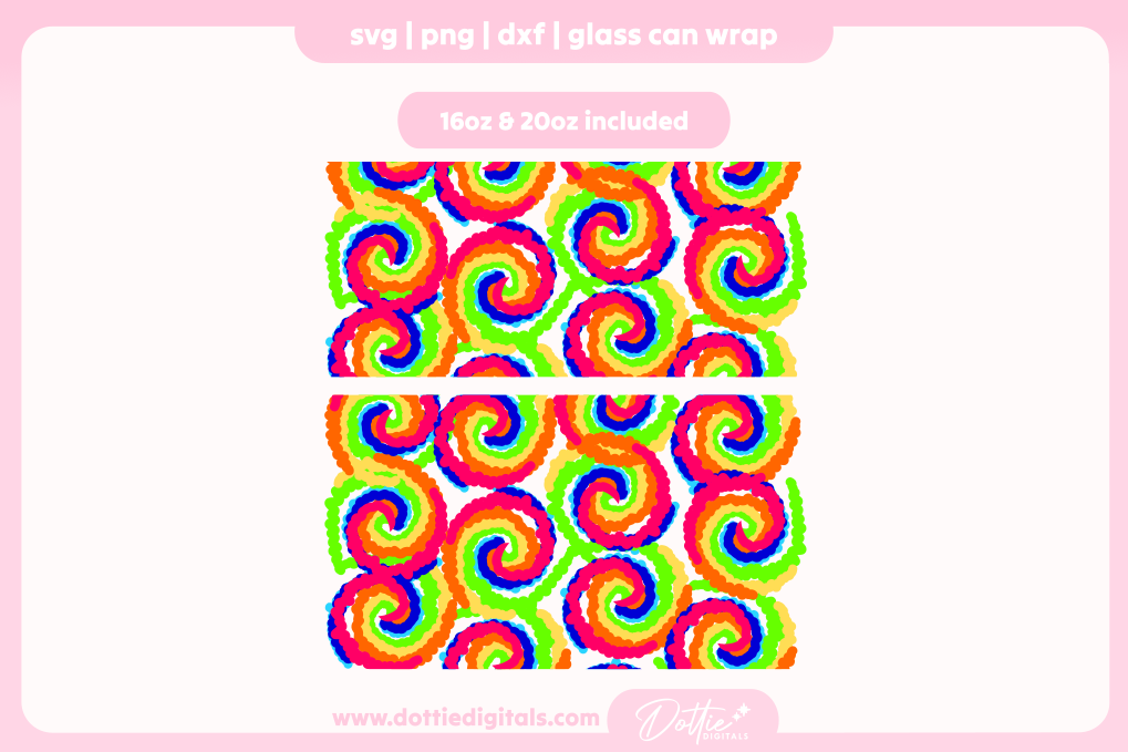 Tie Dye Pattern 16oz & 20oz Libbey Glass Can Bundle SVG PNG