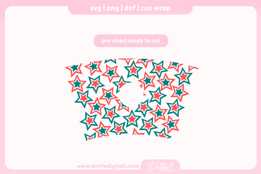 Star Pattern America 4th of July Independence Day 24oz Starbucks Cold Cup SVG PNG