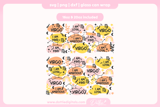 Virgo Star Sign Affirmations 16oz & 20oz Libbey Glass Can Bundle SVG PNG