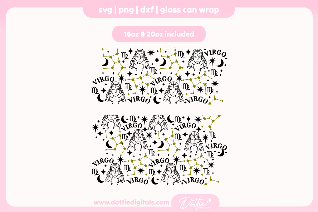 Virgo 16oz & 20oz Libbey Glass Can Bundle SVG PNG