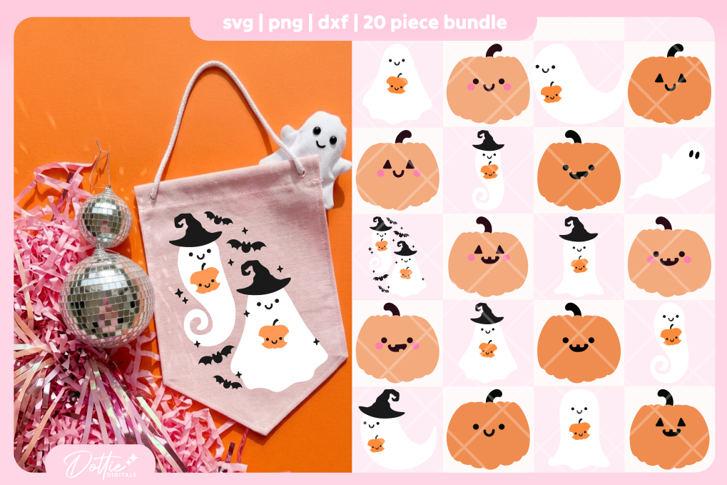 Cute Ghosts Pumpkins Bundle 20 SVGs PNGs