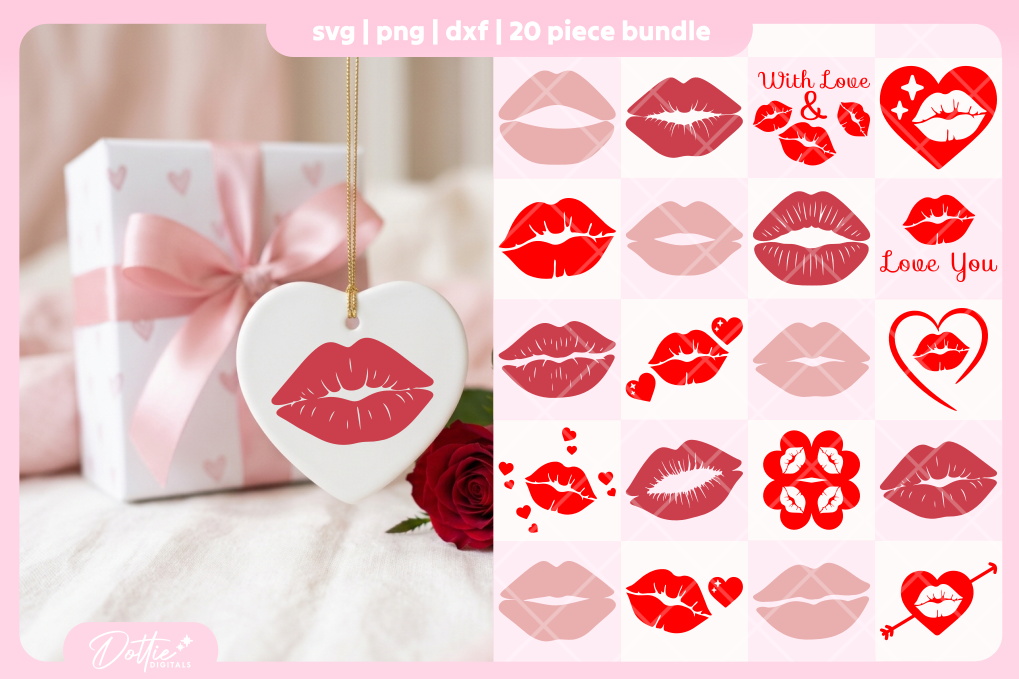Lipstick Kisses Bundle 20 SVGs PNGs