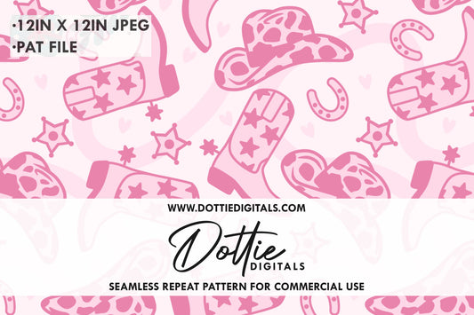 Pink Cowgirl Boots and Hats Repeat Seamless Pattern